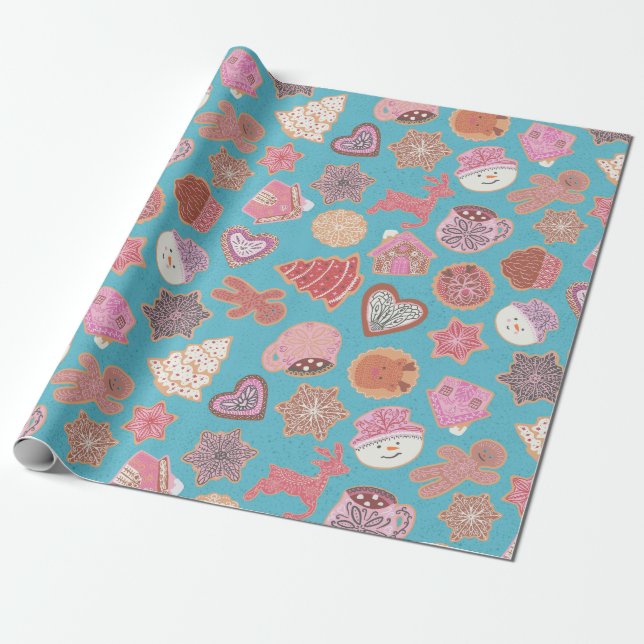 Gingerbread cute decorated cookies wrapping paper (Unrolled)