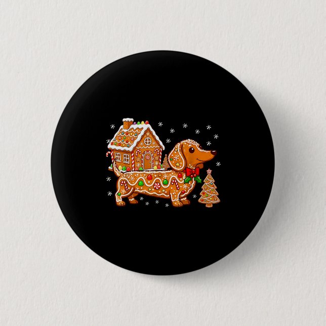 Gingerbread Dachshund Christmas Tree House Cookie  6 Cm Round Badge (Front)