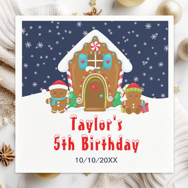 Gingerbread Decorating Birthday Party Navy and Red Napkin (Creator Uploaded)