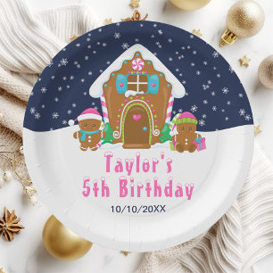 Gingerbread Decorating Birthday Party Navy Pink Paper Plate
