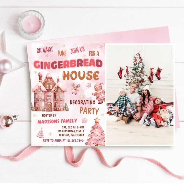Gingerbread Decorating Christmas Party Photo Invitation (Creator Uploaded)