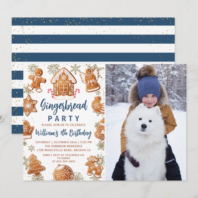 Gingerbread Decorating Holiday Birthday Photo Invitation (Front/Back)