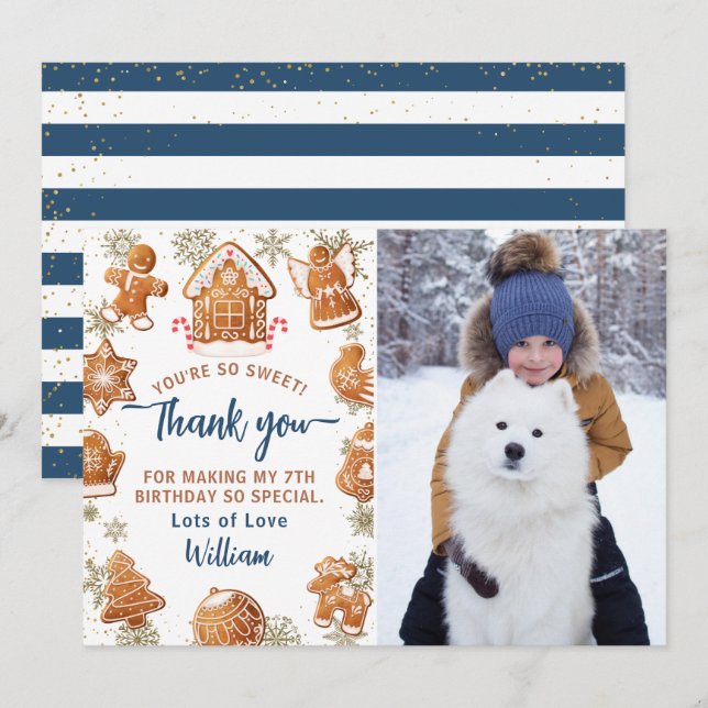 Gingerbread Decorating Holiday Birthday Photo Thank You Card (Front/Back)