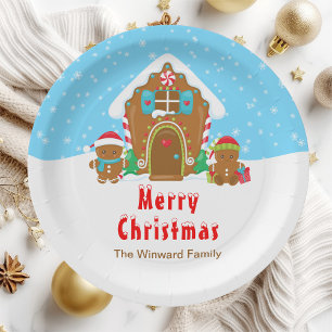 Gingerbread Decorating Party Bright Blue and Red Paper Plate