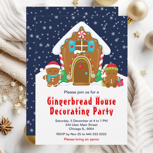 Gingerbread Decorating Party Navy Blue and Red Invitation (Creator Uploaded)