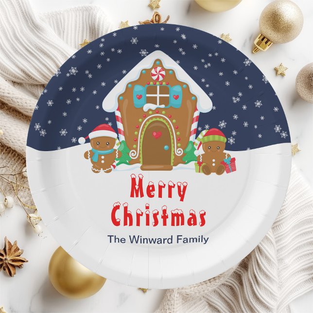 Gingerbread Decorating Party Navy Blue and Red Paper Plate (Creator Uploaded)