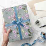 Gingerbread Deer Candycane Greenery Christmas   Wrapping Paper<br><div class="desc">Pattern with Christmas Themed Elements</div>