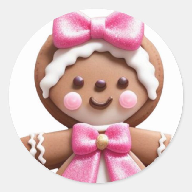 Gingerbread Doll\PinK\ Classic Round Sticker (Front)