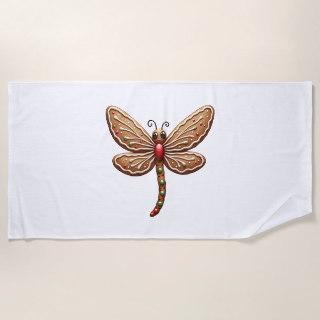 Gingerbread Dragonfly Beach Towel (Front)