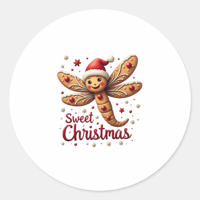 Gingerbread Dragonfly Classic Round Sticker (Front)
