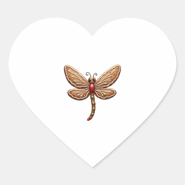 Gingerbread Dragonfly Heart Sticker (Front)