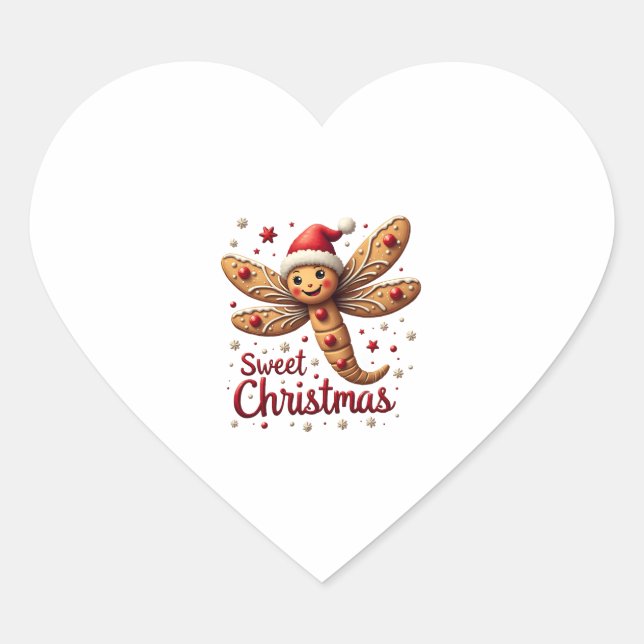 Gingerbread Dragonfly Heart Sticker (Front)