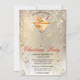 Gingerbread Drink Snowflakes Gold Party Invitation