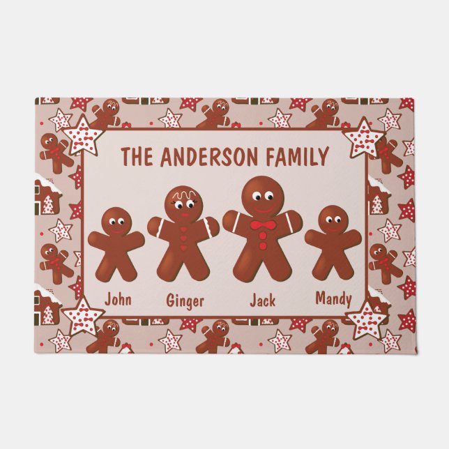 Gingerbread Family Four Cute Christmas Custom Doormat (Front)