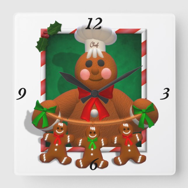 Gingerbread Family: Funny Baker Square Wall Clock (Front)