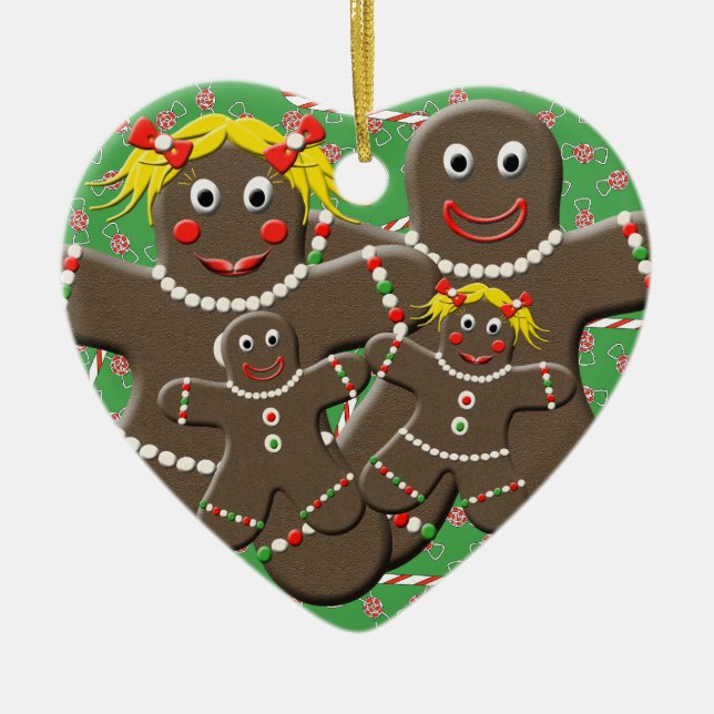 Gingerbread Family Heart Christmas Tree Ornament (Front)