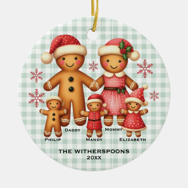 Gingerbread Family of Five Ornament (Front)