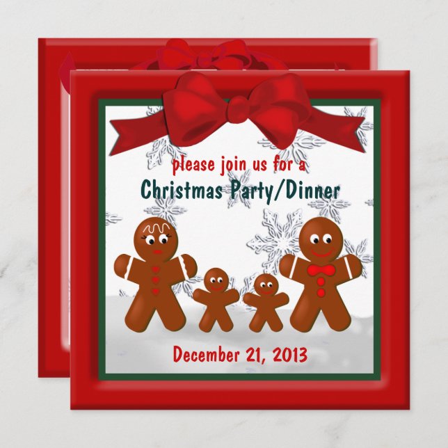 Gingerbread Family of Four Christmas Invitation (Front/Back)