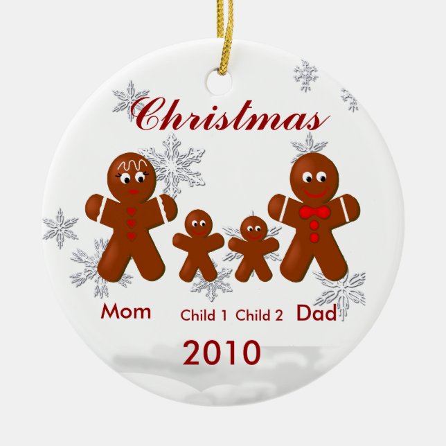 Gingerbread Family of Four Christmas Ornament (Front)