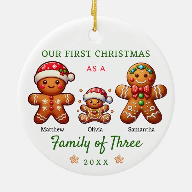 Gingerbread Family of Three Christmas Ceramic Tree Decoration (Back)