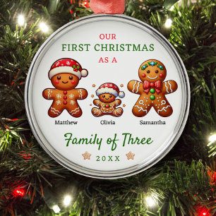 Gingerbread Family of Three First Christmas Metal Tree Decoration