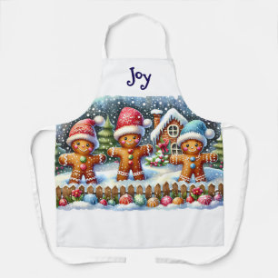 Gingerbread Family Snowy Christmas Scene Apron