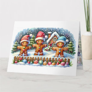 Gingerbread Family Snowy Christmas Scene Card