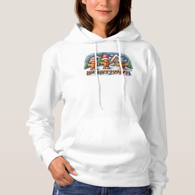 Gingerbread Family Snowy Christmas Scene Hoodie (Front)