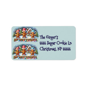 Gingerbread Family Snowy Christmas Scene Label