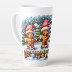 Gingerbread Family Snowy Christmas Scene Latte Mug