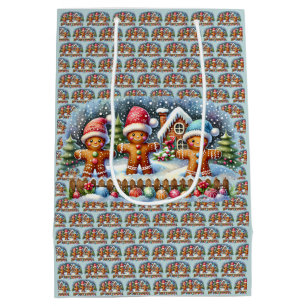 Gingerbread Family Snowy Christmas Scene Medium Gift Bag