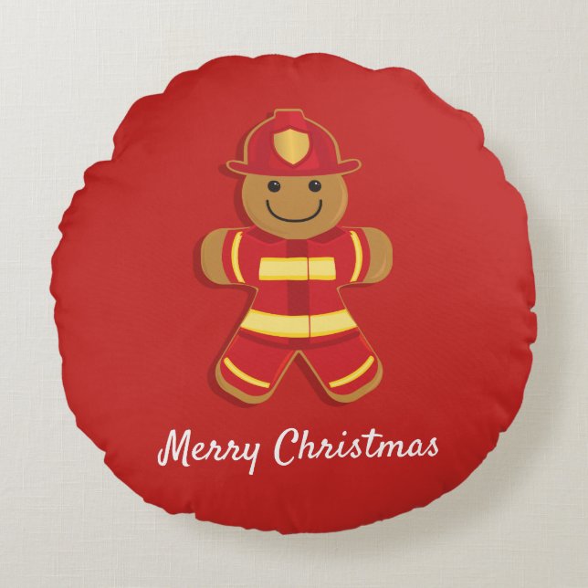 Gingerbread Firefighter | Round Pillow (Front)