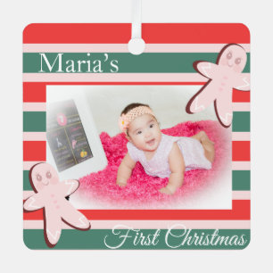 Gingerbread First Photo Merry Christmas Metal Tree Decoration
