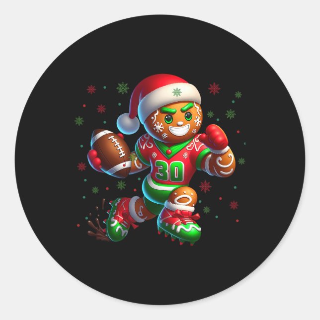 Gingerbread Football Christmas Design Fun Holiday  Classic Round Sticker (Front)