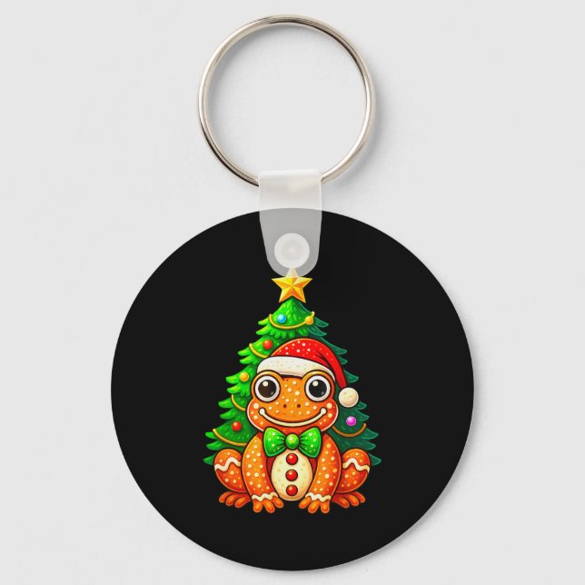 Gingerbread Frog Wearing Santa Hat Christmas Tree  Key Ring (Front)