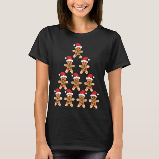 Gingerbread Funny Gingerbread Man Christmas Tree T-Shirt (Front)
