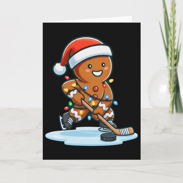 Gingerbread Funny Hockey Player Cookie Lover  Card (Front)
