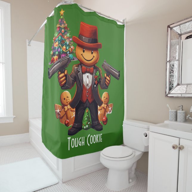 Gingerbread Gangster Shower Curtain (In Situ)