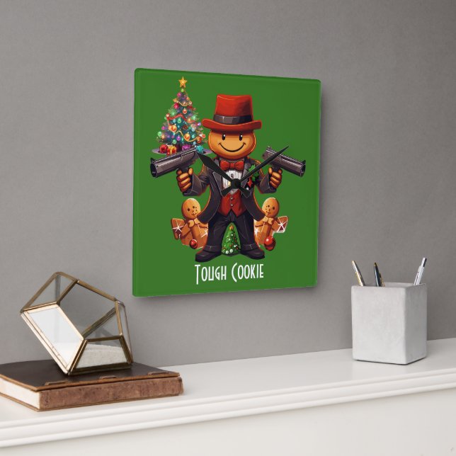 Gingerbread Gangster Square Wall Clock (Office)