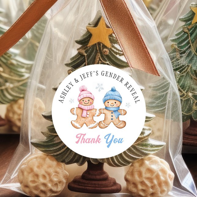 Gingerbread Gender Reveal Party Thank You Classic Round Sticker (Creator Uploaded)