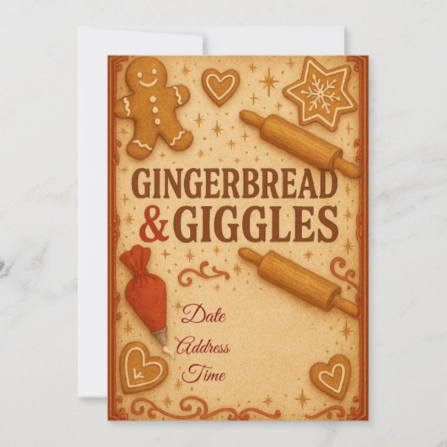 Gingerbread & Giggles Christmas Invitation  (Front)