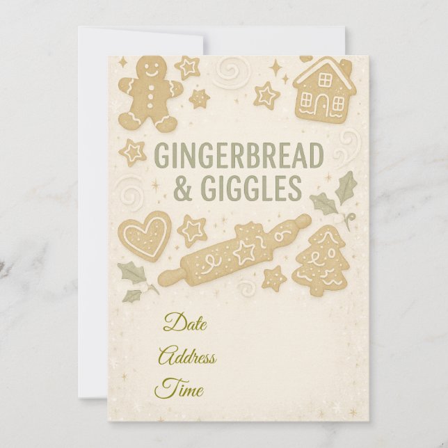 Gingerbread & Giggles Winter Invitation |Whimsical (Front)