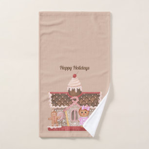 Gingerbread Girl and Christmas Candy House Hand Towel