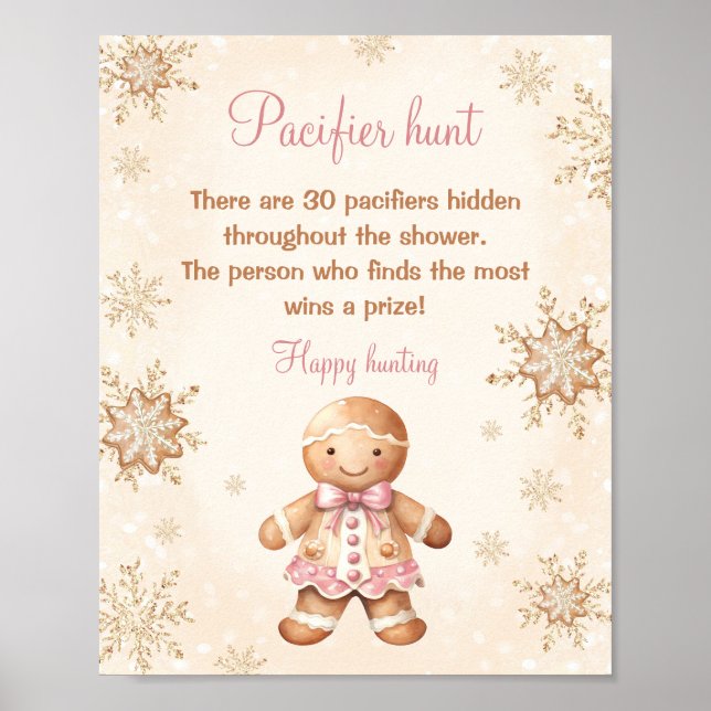 Gingerbread Girl Baby Shower Pacifier Hunt Game Poster (Front)