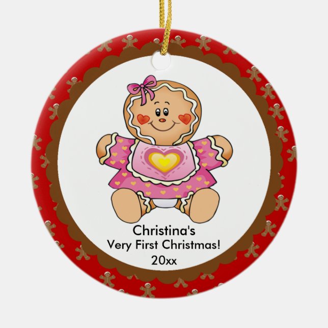 Gingerbread Girl Baby's First Christmas Ornament (Front)