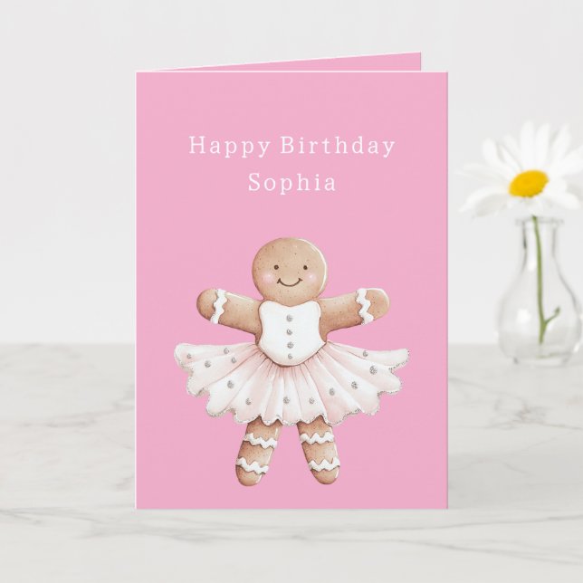 Gingerbread Girl Ballerina Ballet Birthday Card (Small Plant)