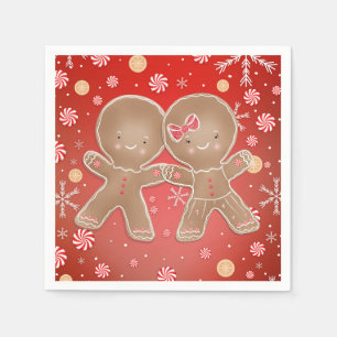 Gingerbread Girl Boy Peppermint Holiday Christmas Napkin