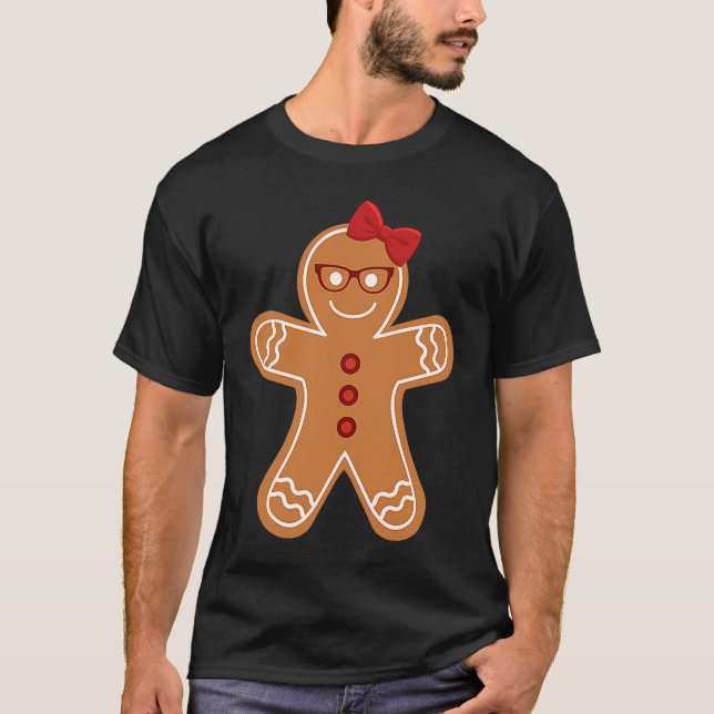 Gingerbread Girl Christmas Cookie Cute Teacher Ner T-Shirt (Front)