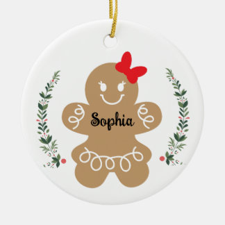 Gingerbread Girl Custom Christmas Holiday Ceramic Tree Decoration