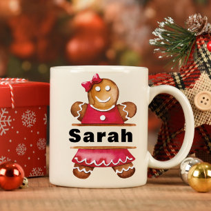 Gingerbread Girl Custom Name Christmas Coffee Mug